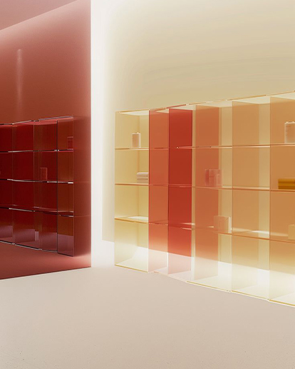 Plexiglass Maroc avec étagères transparentes et colorées en PMMA pour aménagement intérieur